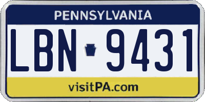 PA license plate LBN9431
