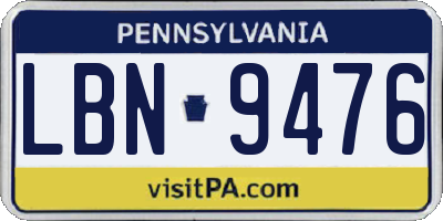 PA license plate LBN9476