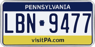 PA license plate LBN9477