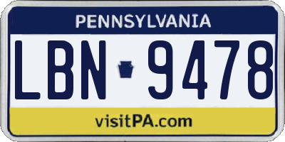 PA license plate LBN9478