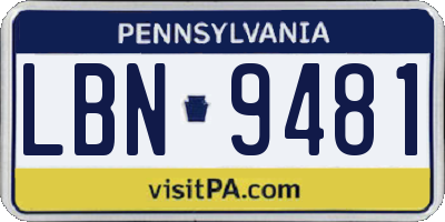 PA license plate LBN9481