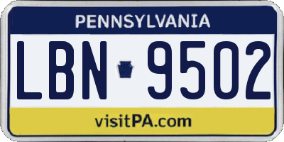 PA license plate LBN9502