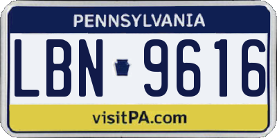 PA license plate LBN9616