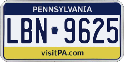 PA license plate LBN9625