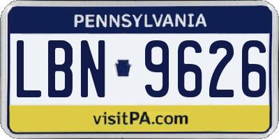 PA license plate LBN9626