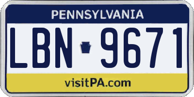 PA license plate LBN9671