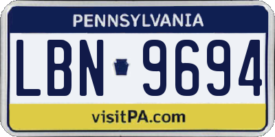 PA license plate LBN9694