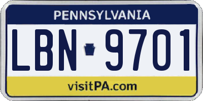 PA license plate LBN9701