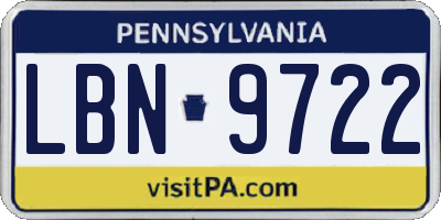 PA license plate LBN9722