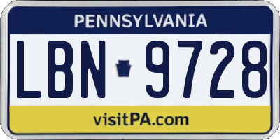 PA license plate LBN9728