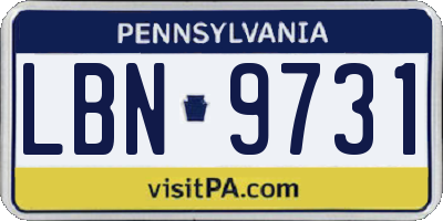 PA license plate LBN9731