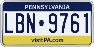 PA license plate LBN9761