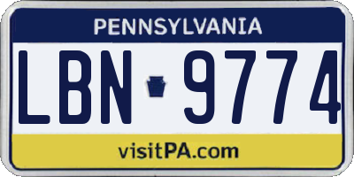 PA license plate LBN9774