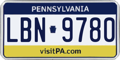 PA license plate LBN9780