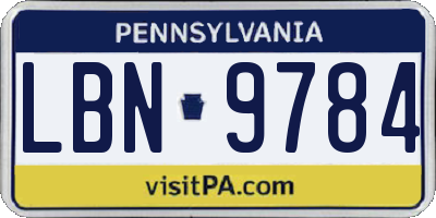 PA license plate LBN9784