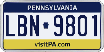 PA license plate LBN9801