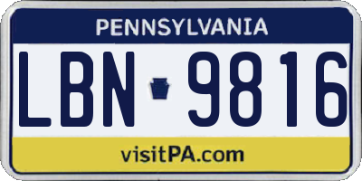 PA license plate LBN9816