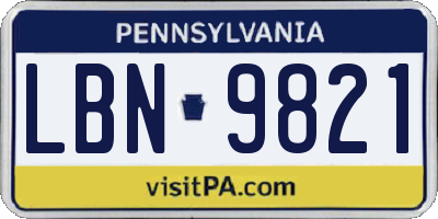 PA license plate LBN9821