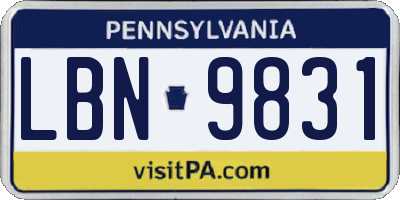 PA license plate LBN9831