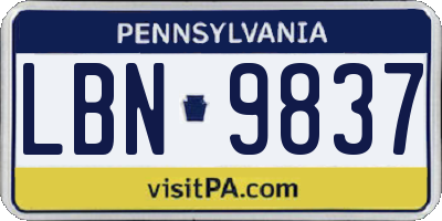 PA license plate LBN9837