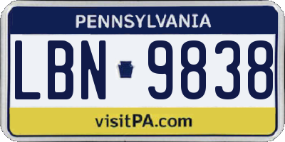 PA license plate LBN9838
