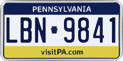 PA license plate LBN9841
