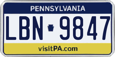 PA license plate LBN9847
