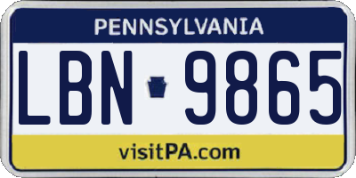 PA license plate LBN9865