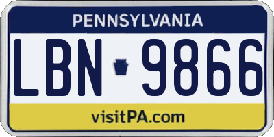 PA license plate LBN9866