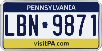 PA license plate LBN9871