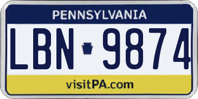 PA license plate LBN9874