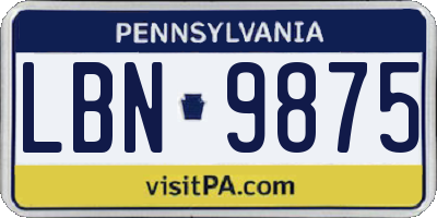 PA license plate LBN9875