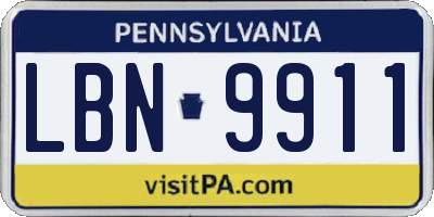 PA license plate LBN9911