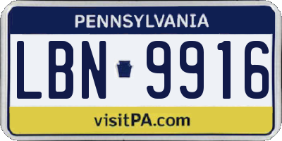 PA license plate LBN9916