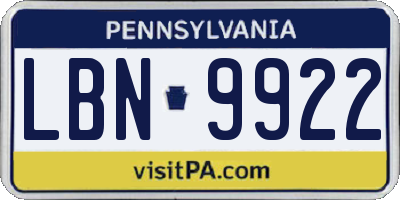 PA license plate LBN9922