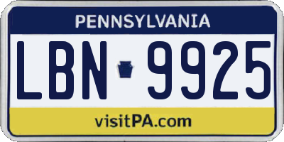 PA license plate LBN9925