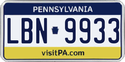 PA license plate LBN9933
