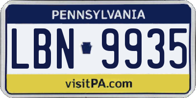 PA license plate LBN9935