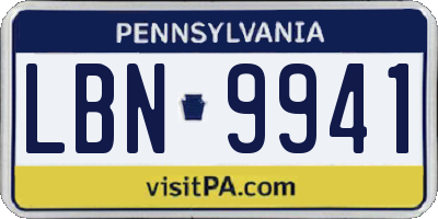 PA license plate LBN9941