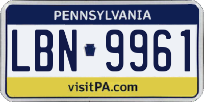 PA license plate LBN9961