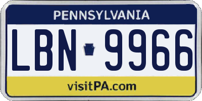 PA license plate LBN9966
