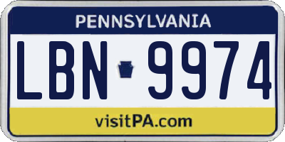 PA license plate LBN9974