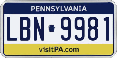 PA license plate LBN9981