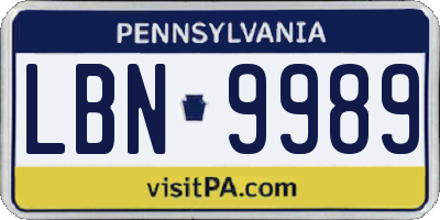 PA license plate LBN9989