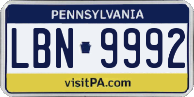 PA license plate LBN9992