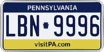 PA license plate LBN9996