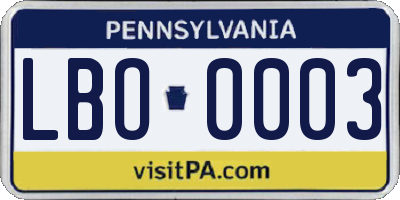 PA license plate LBO0003