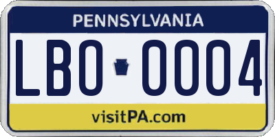 PA license plate LBO0004