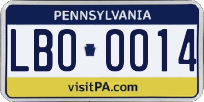 PA license plate LBO0014