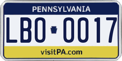 PA license plate LBO0017